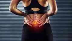 女人回来疼痛体育运动受伤健身脊柱雷解剖学红色的覆盖医疗问题健康医疗保健紧急炎症肌肉张力锻炼健身房