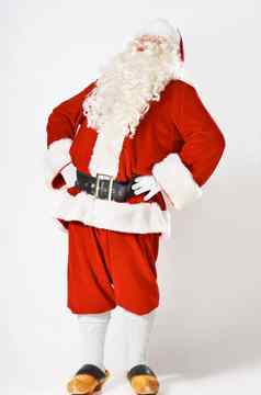 圣诞节假期圣诞老人男人。西装节日快乐快乐的庆祝活动市场营销传统的圣诞老人老人完整的身体工作室模型白色背景广告