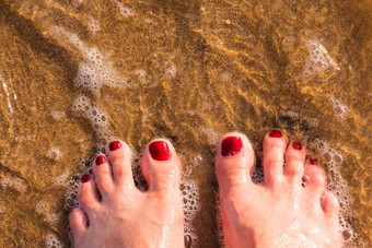 女人的腿只脚站沙子海滩夏天假期概念前脚趾图片空间