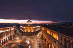 空中索菲亚保加利亚拍摄晚上长独立广场议会建筑资本城市欧洲旅行保加利亚