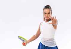 网球球员少年运动员孤立的白色背景健身体育运动概念