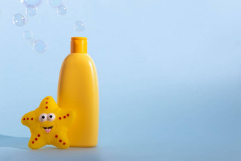 模型黄色的瓶婴儿洗过来这里浴泡沫液体肥皂洗发水黄色的<strong>明星</strong>鱼飞行肥皂泡沫<strong>儿童</strong>卫生模板设计
