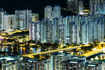 城市景观在<strong>香港香港</strong>晚上