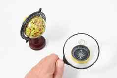 古董工具全球指南针放大镜
