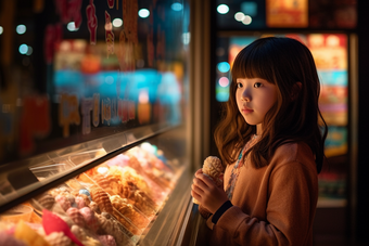 望着橱窗里冰激凌的小女孩可爱零食