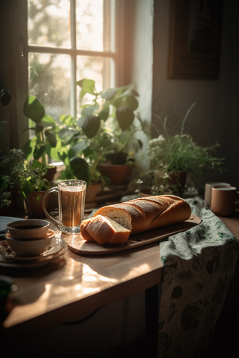 咖啡面包下午茶植物窗户