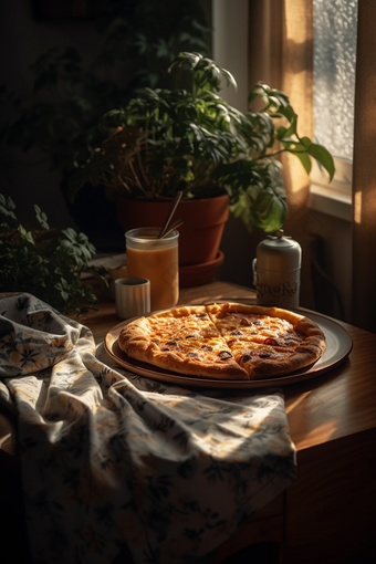 咖啡面包披萨下午茶阳光窗户