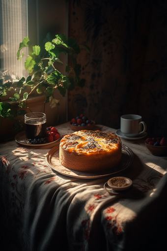 咖啡水果蛋糕下午茶桌布阳光
