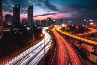 夜晚车流延时车道城市夜景