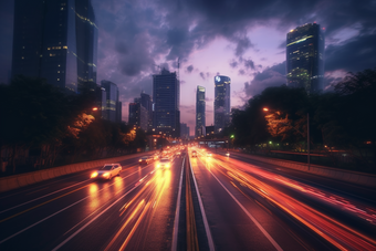 夜晚车流延时路口<strong>城市夜景</strong>