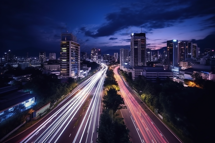 夜晚车流延时街道城市印象