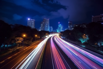 夜晚车流延时车道城市印象