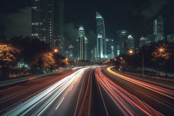 夜晚车流延时车道路口