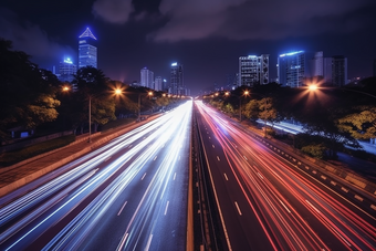 夜晚车流延时摄影街道