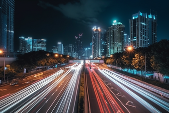 夜晚车流延时路口夜景