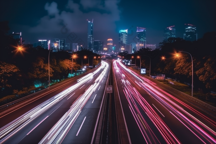 夜晚车流延时街道城市照片