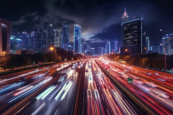 夜晚车流延时车道夜景