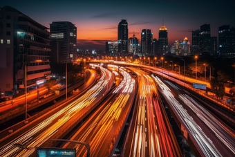 夜晚车流延时车道城市照片