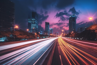 夜晚车流延时城市夜景