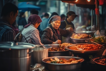 小吃摊贩生活气息食品街道