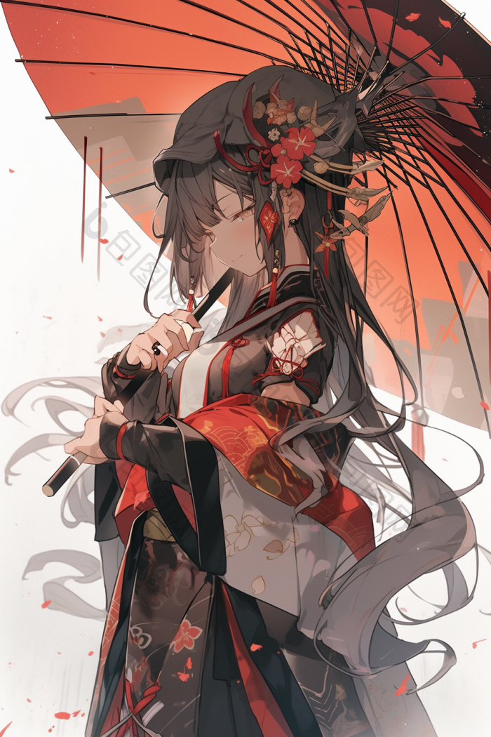 女孩撑伞插画png下载-包图网