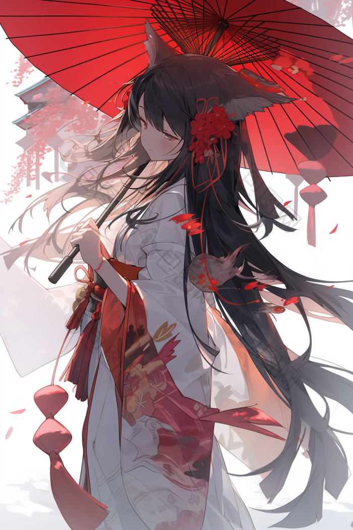 女孩撑伞插画png下载-包图网