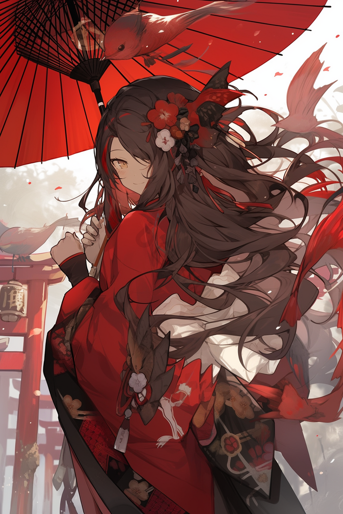 国朝女孩撑伞插画