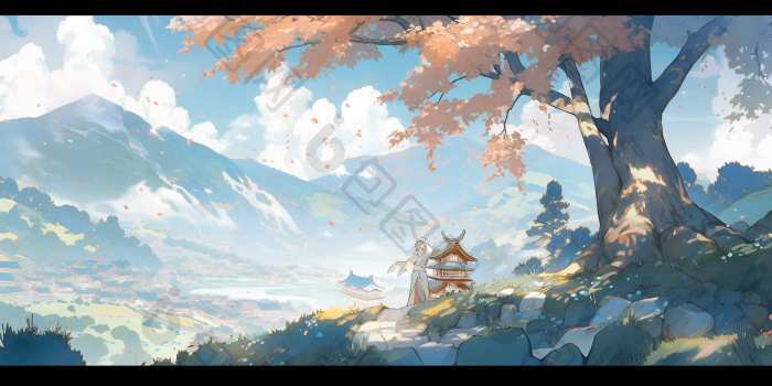 山下风景插画高清图片下载-包图网
