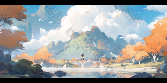 山下风景插画高清图片下载-包图网