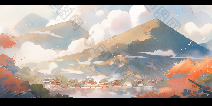 山下风景插画高清图片下载-包图网