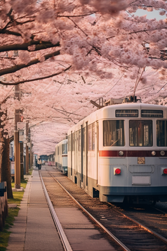 粉色日式樱花电车街道摄影图19