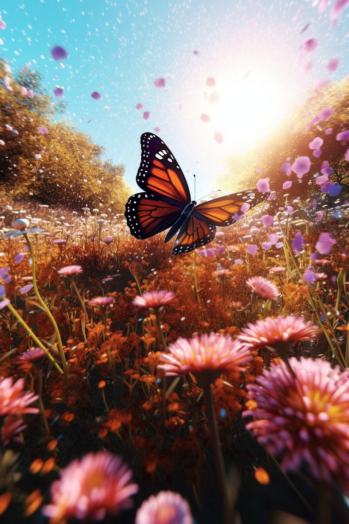 蝶恋花蝴蝶花卉摄影图云朵近景特写