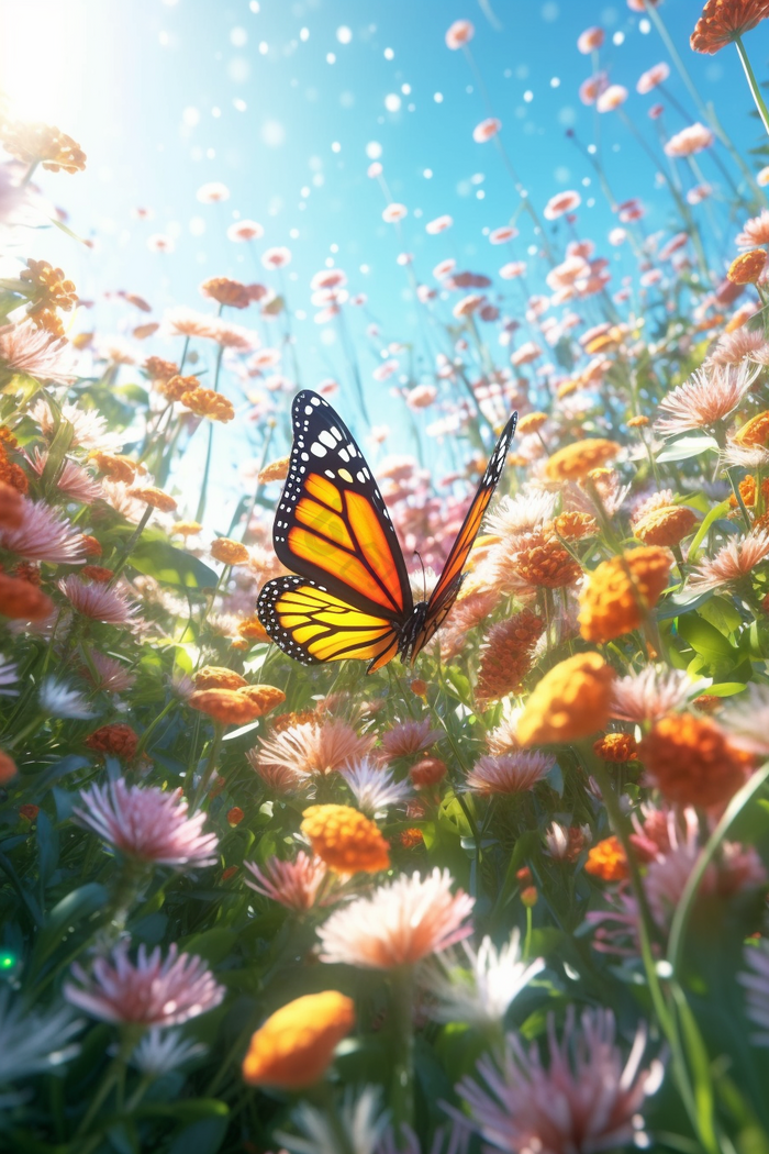 蝶恋花蝴蝶花卉摄影图鲜花天空