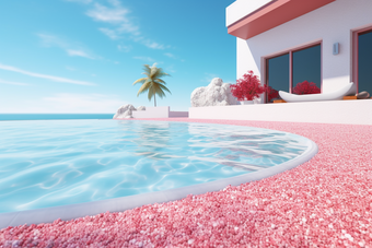 粉色露天泳池浅红色户外