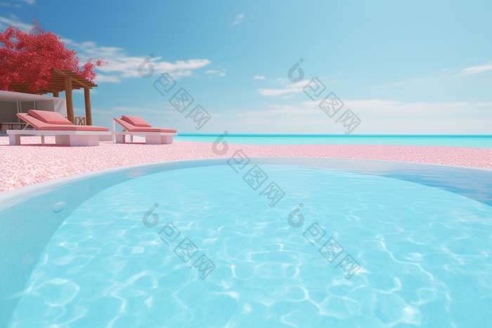 粉色露天泳池海洋室外