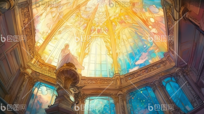 建筑大厅华丽天花板华丽的的插画图片-包图网