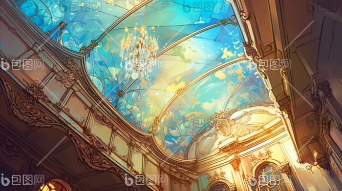 建筑大厅华丽天花板华丽的新主义插画图片-包图网
