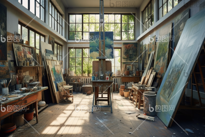 艺术画室室内油画美术生图片-包图网