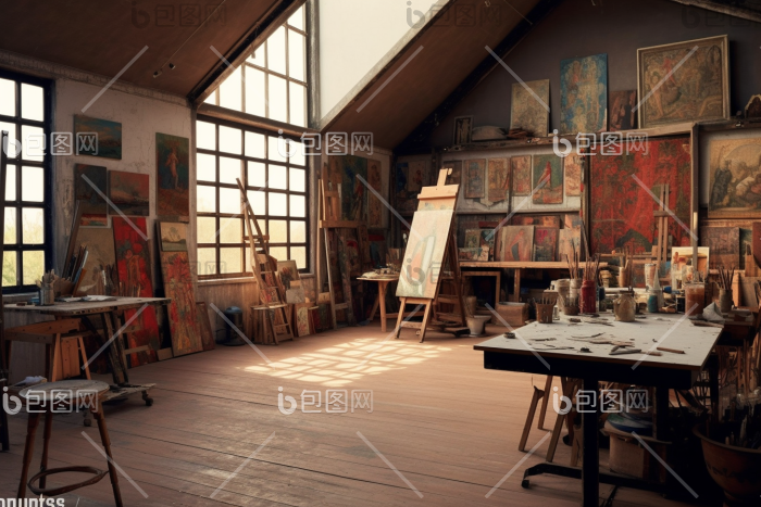 艺术画室室内画家油画图片-包图网