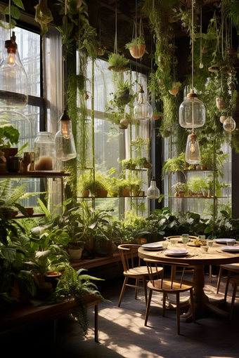 绿色自然主题餐厅植物室内
