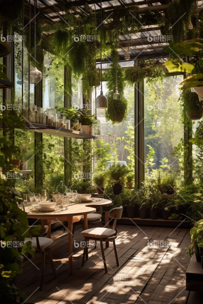 绿色自然主题餐厅植物室内设计图片-包图网