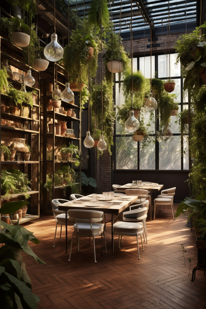 绿色自然主题餐厅植物设计