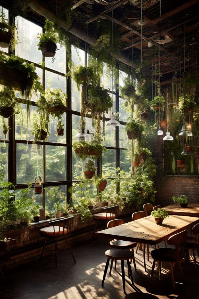 绿色自然主题餐厅室内生机