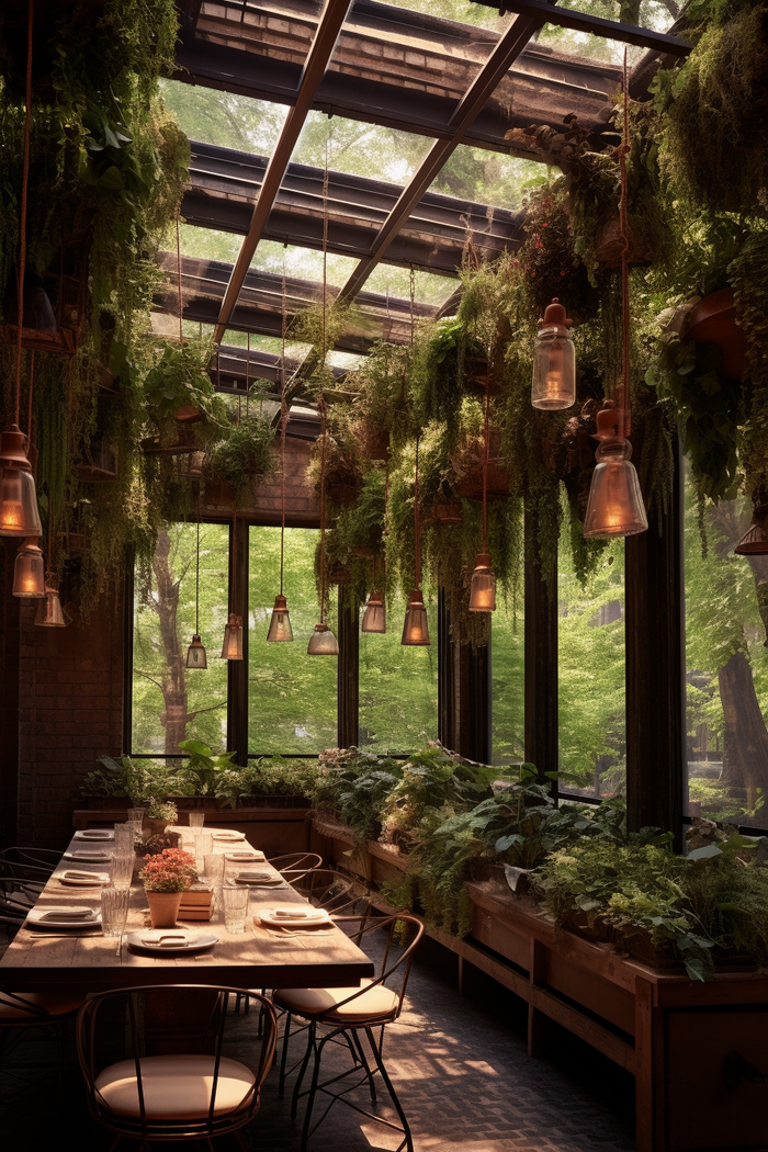 绿色自然主题餐厅植物装饰
