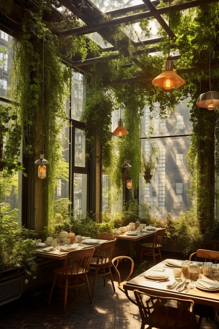 绿色自然主题餐厅室内设计装饰