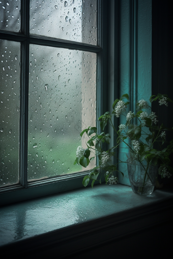 雨天窗户高清水珠虚化