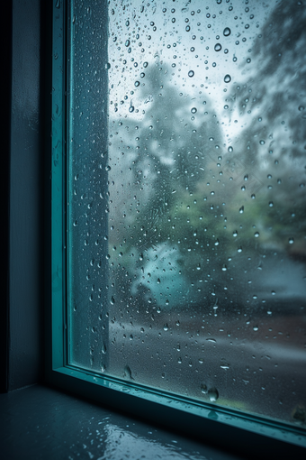 雨天窗户高清水珠雨水