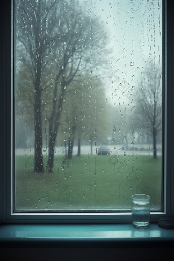 雨天窗户高清水珠室内