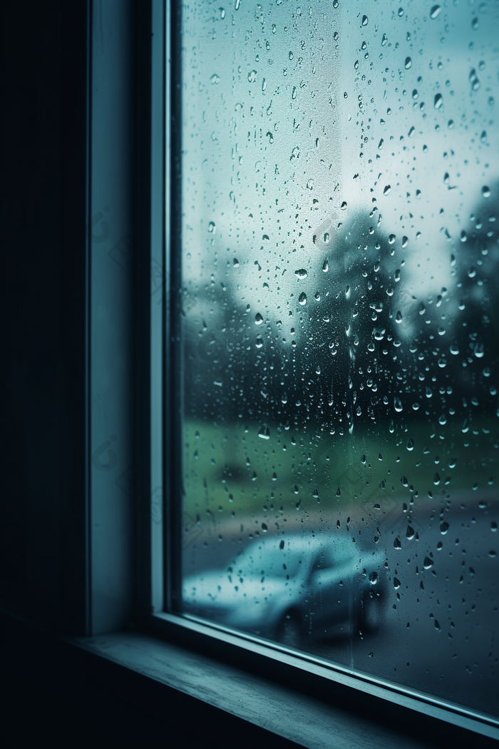 雨天窗户高清水珠起雾