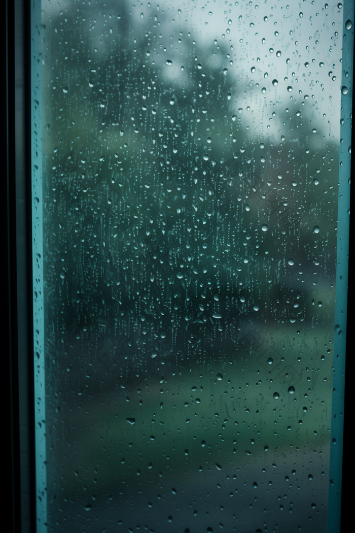 雨天窗户高清水珠雾蒙蒙